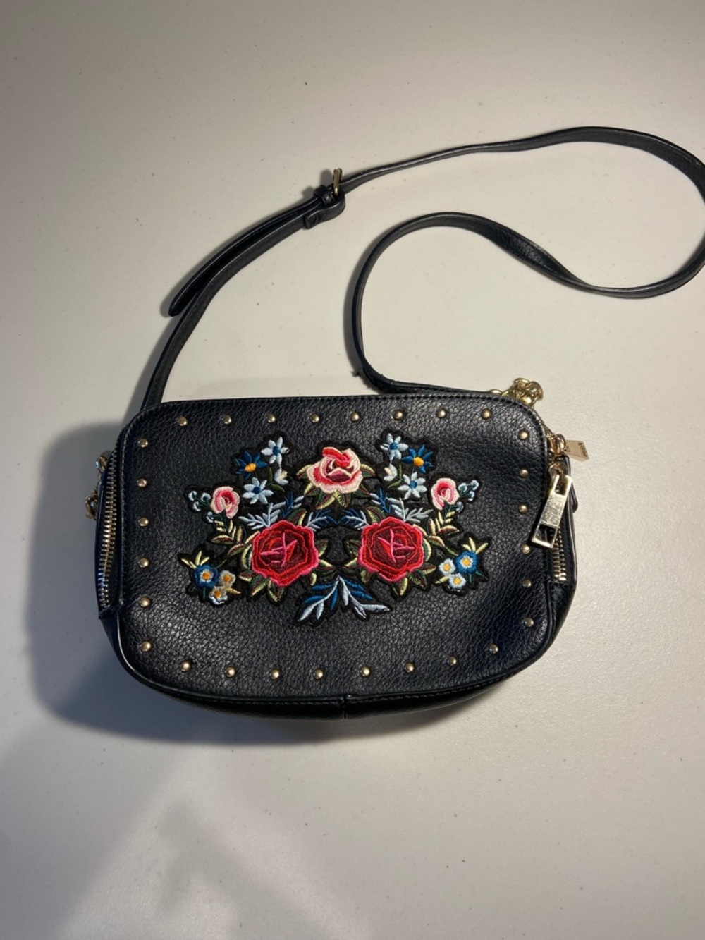 Aldo Black Floral Embroidered Crossbody Bag